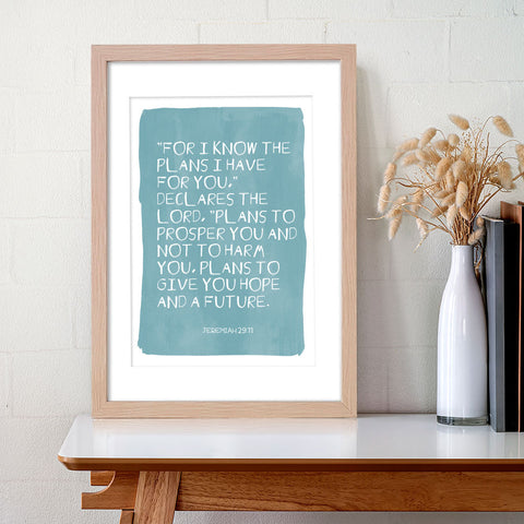 Jeremiah 29:11 Scripture Quote Art Print Home Office Decor
