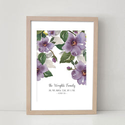 Personalised Message/ Quote art print - Purple Impatiens Florals