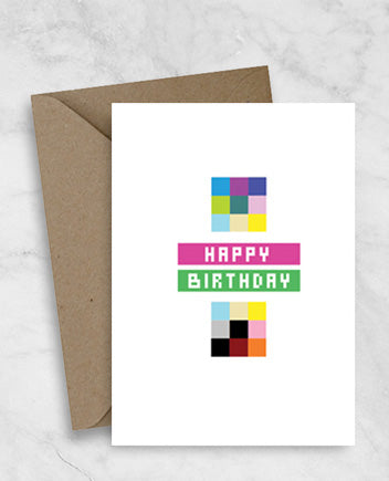 Birthday Greeting Card - Colour Blocks Minecraft Theme