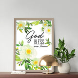 God Bless Our Home Paeonia Krinkle- Art Print/ Plaque