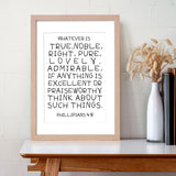 Phillipians 4:8 - Scripture Quote Art Print Home Office Decor