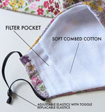 Vintage Floral Cotton Reusable Face Masks With Filter Pocket