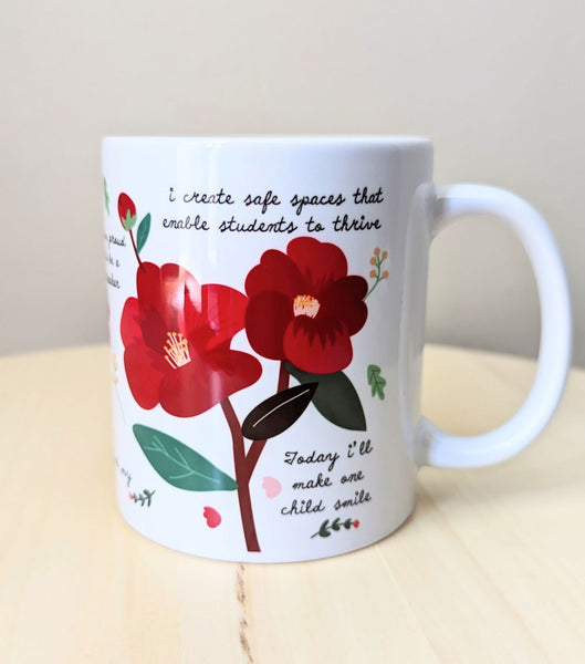 Personalised Mug - Affirmation For Teachers Red Camellias